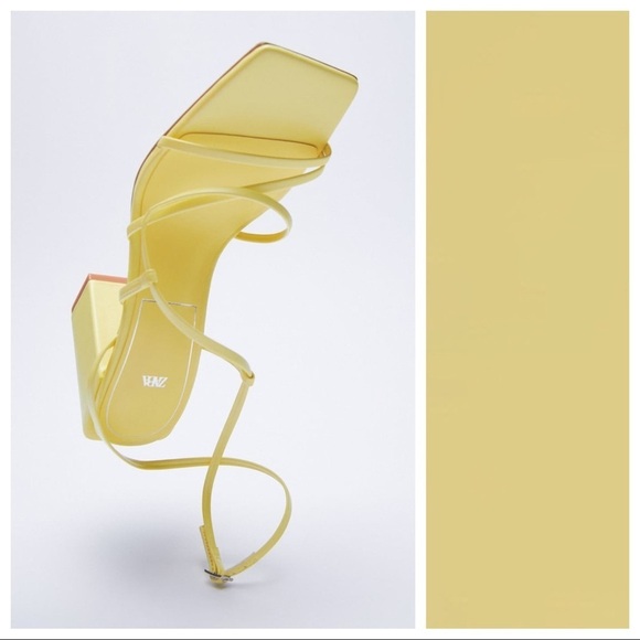NWT. Zara Yellow Heeled Toe Ankle Straps Sandals. Size 11. - Picture 5 of 7
